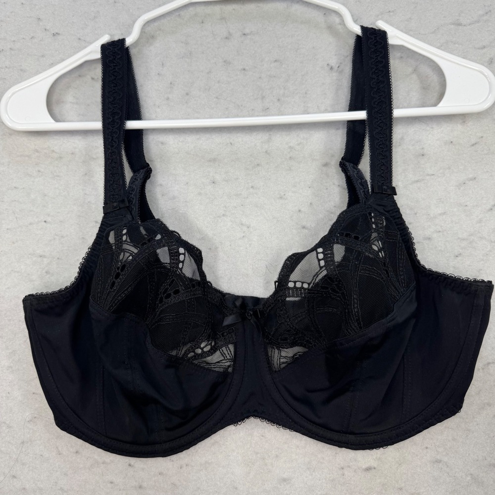 Fantasie Side Support Bra Women 32H Black Lace Mesh FL9152BLK Gothic Romantic